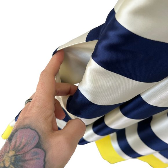 Eliza J Blue White Yellow Stripe Sleeveless Fit Flare Knee Length Dress 6 - Picture 7 of 12